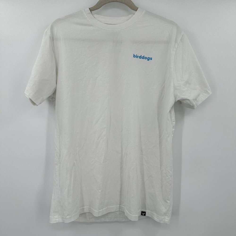 Birddogs White Short Sleeve Bird Design Stretch T-Shirt Size Large‎